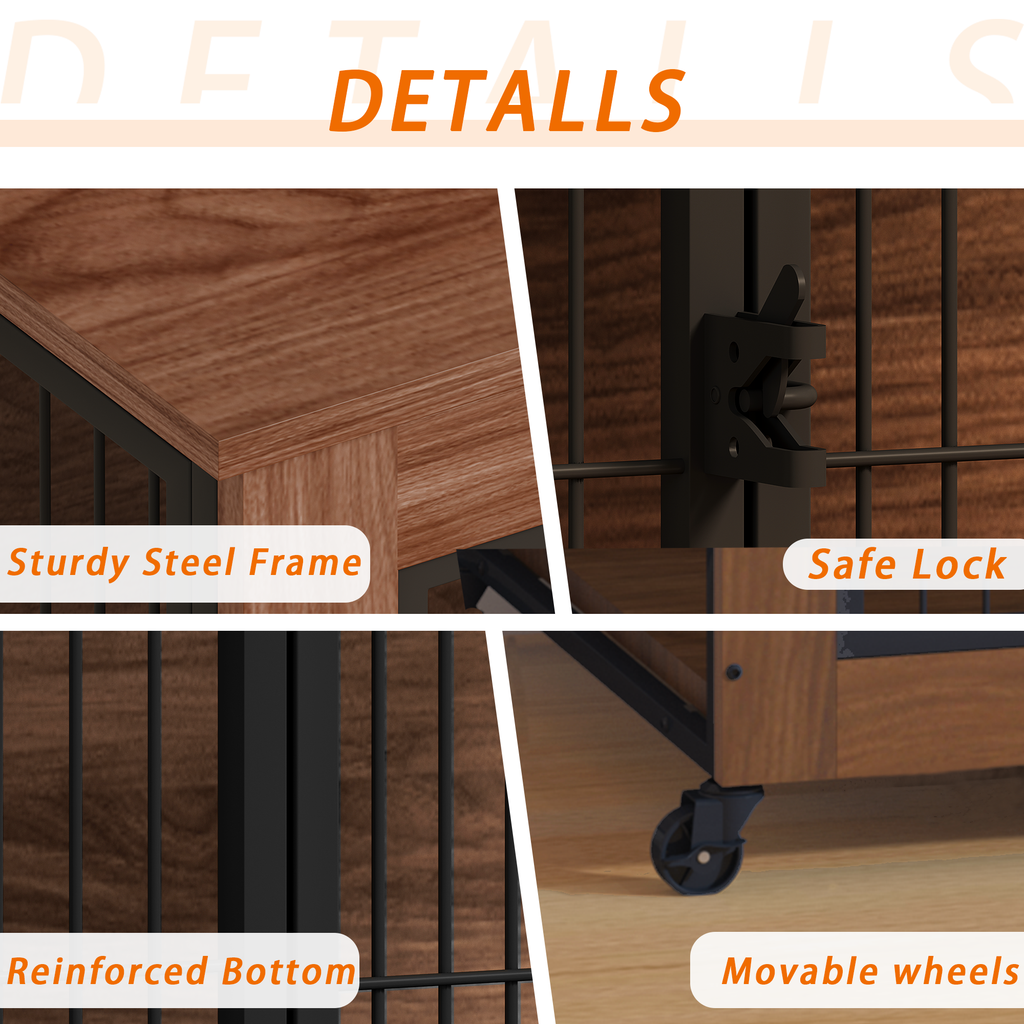 Heavy Duty Wooden Dog Crate Furniture with Wheels– Indoor Pet Kennel