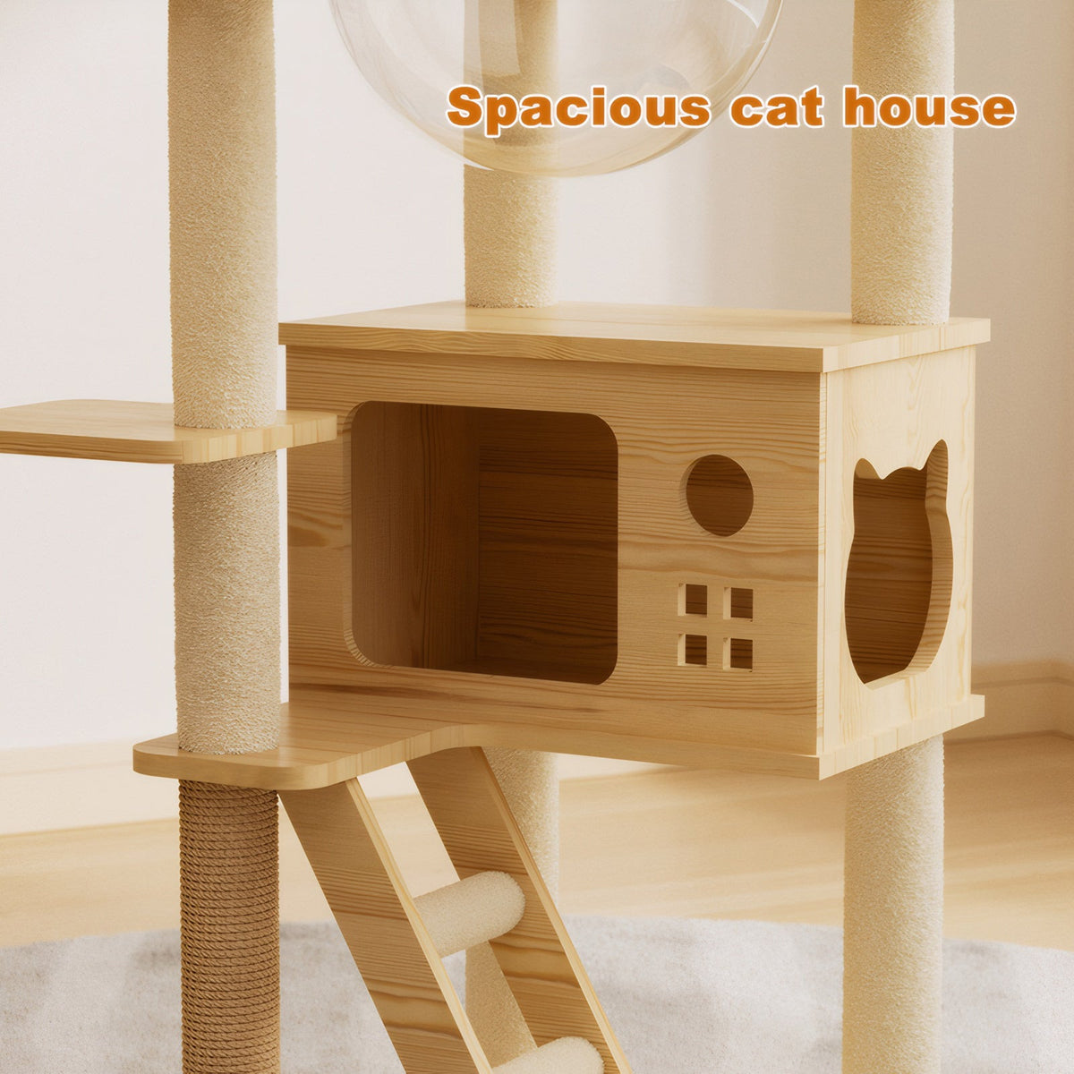 48.8-Inch Modern Wood Cat Tree with Sisal Posts, Acrylic Hammock and