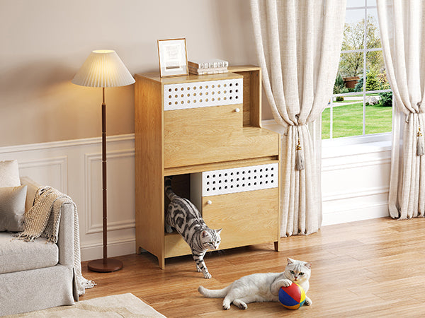Modern 2-in-1 Cat Litter Box Enclosure Side Table – Hidden Cat House