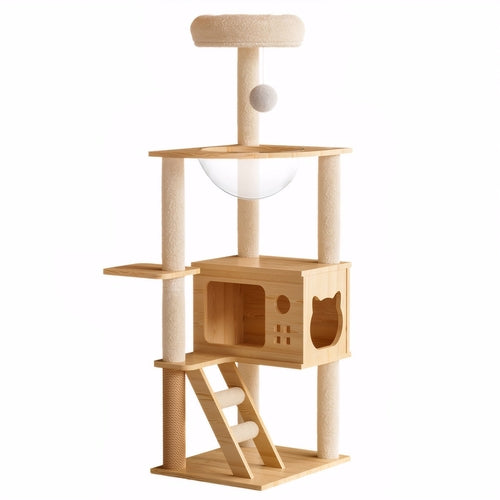 48.8-Inch Modern Wood Cat Tree with Sisal Posts, Acrylic Hammock and