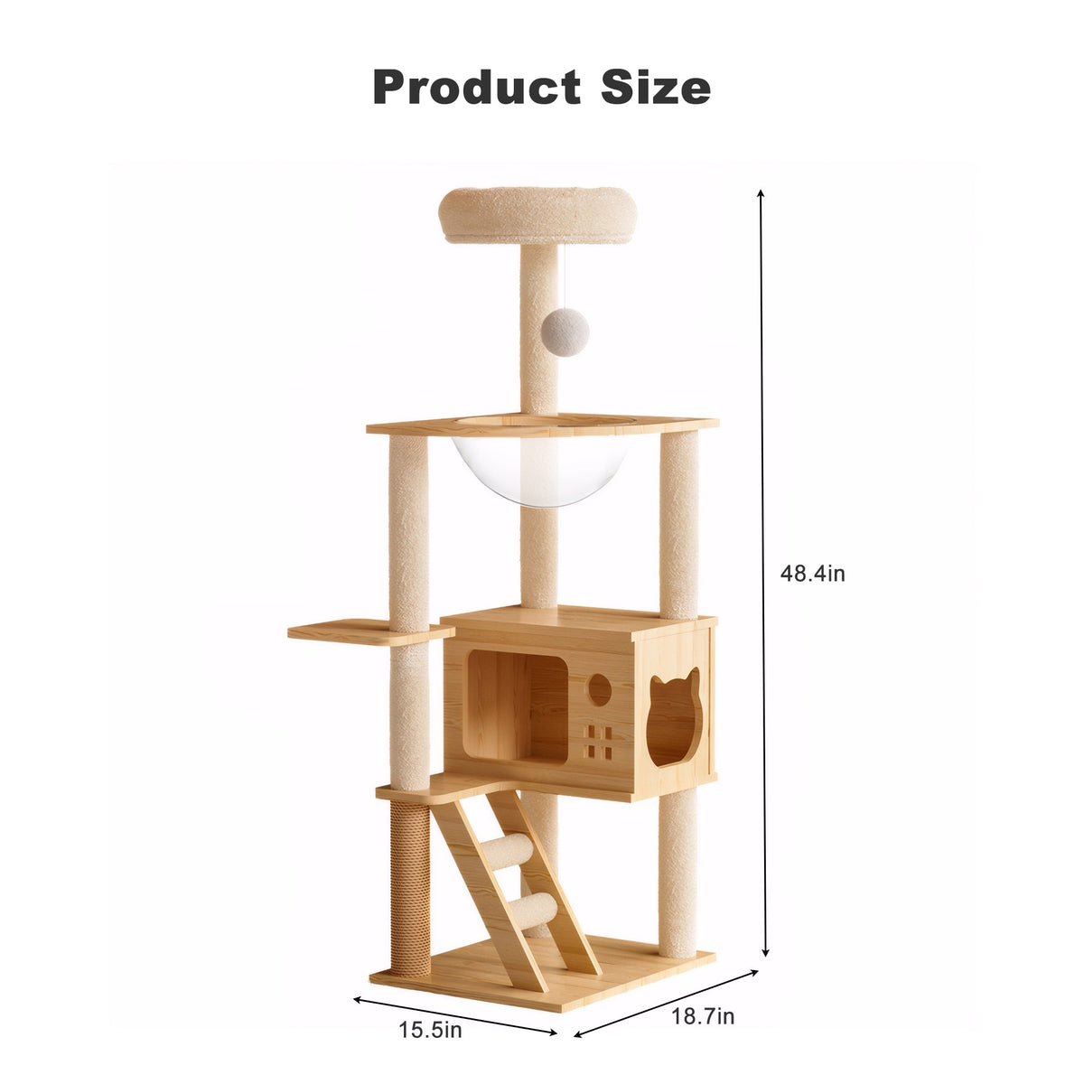 48.8-Inch Modern Wood Cat Tree with Sisal Posts, Acrylic Hammock and