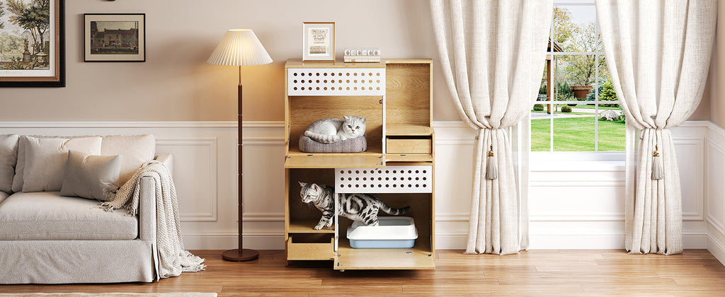 Modern 2-in-1 Cat Litter Box Enclosure Side Table – Hidden Cat House