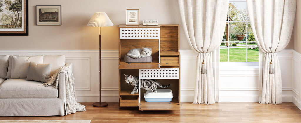 Modern 2-in-1 Cat Litter Box Enclosure Side Table – Hidden Cat House
