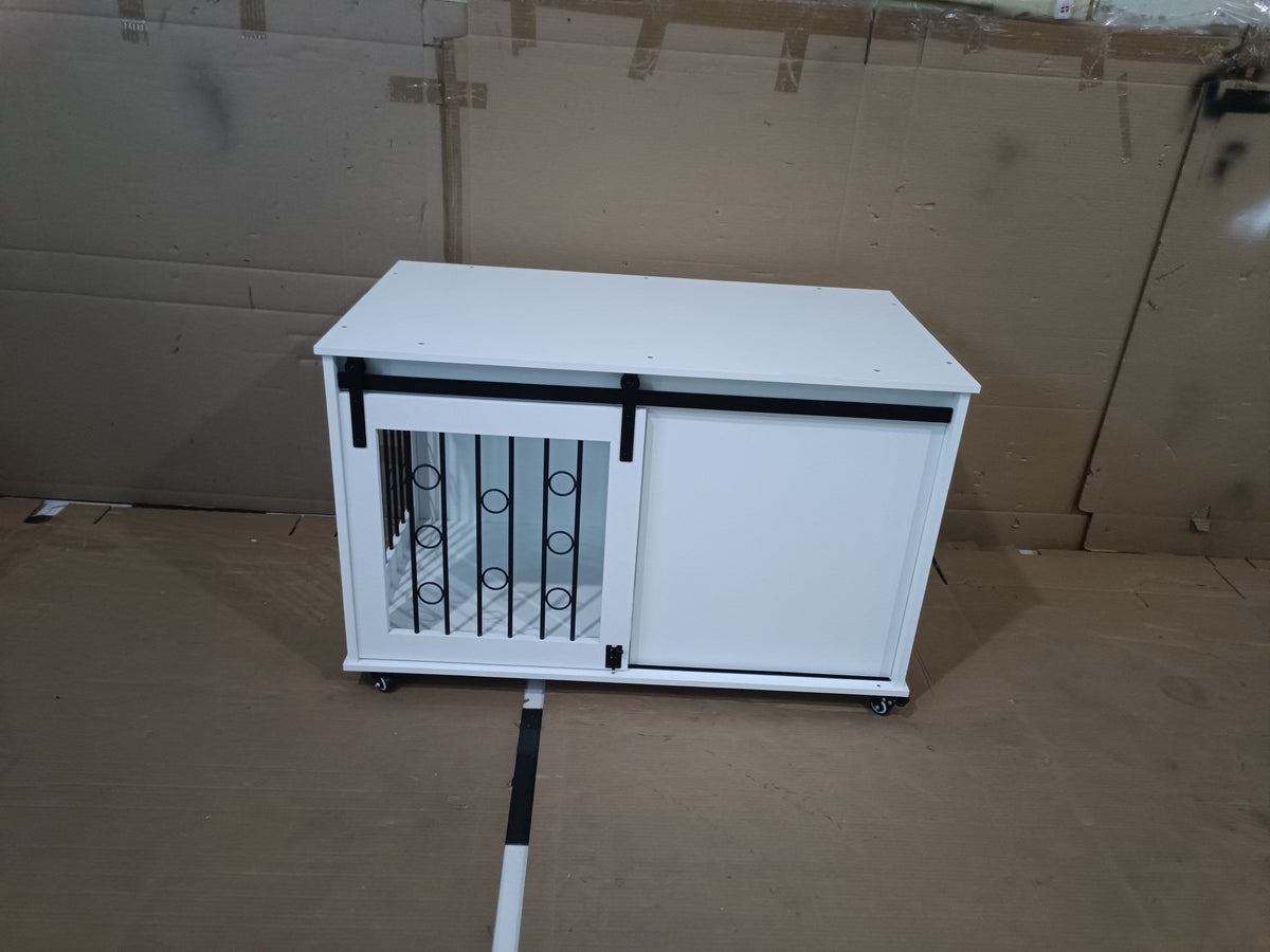 Modern Wooden Dog Crate Furniture with Sliding Barn Door – MDF Indoor