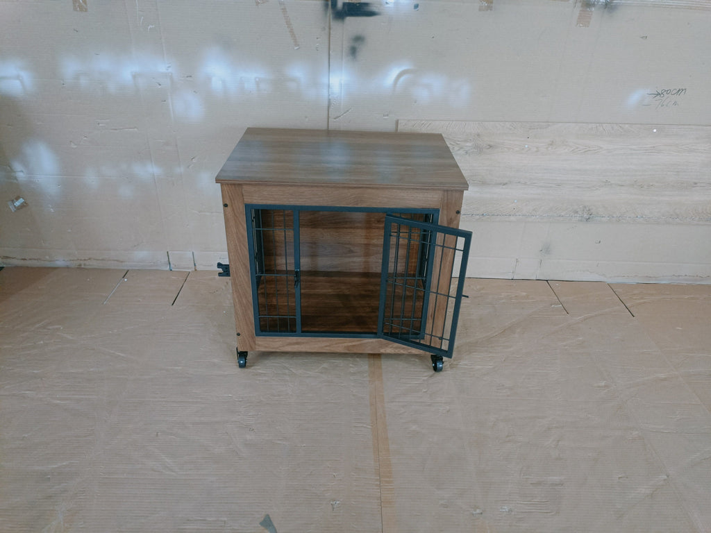 Heavy Duty Wooden Dog Crate Furniture with Wheels– Indoor Pet Kennel