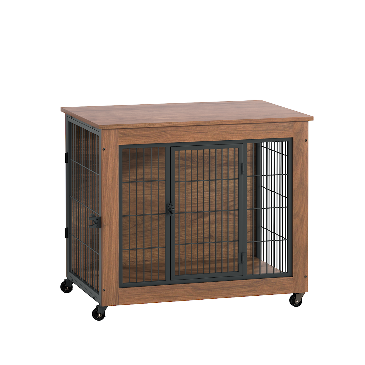 Heavy Duty Wooden Dog Crate Furniture with Wheels– Indoor Pet Kennel
