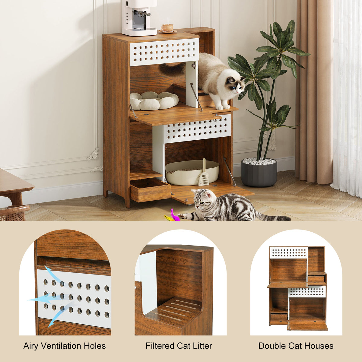 Modern 2-in-1 Cat Litter Box Enclosure Side Table – Hidden Cat House