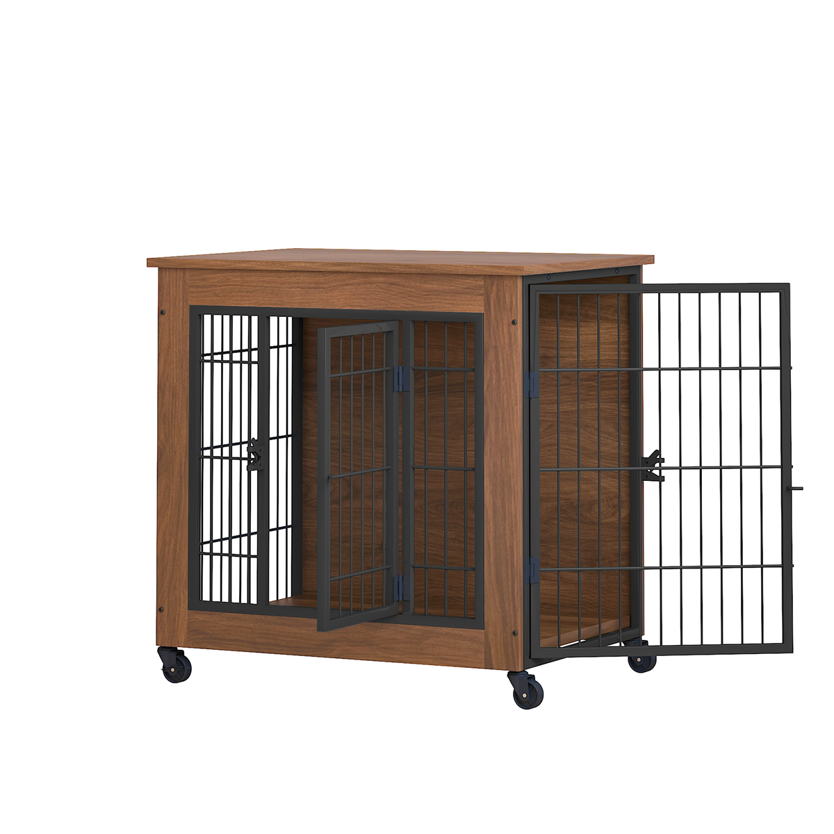 Heavy Duty Wooden Dog Crate Furniture with Wheels– Indoor Pet Kennel
