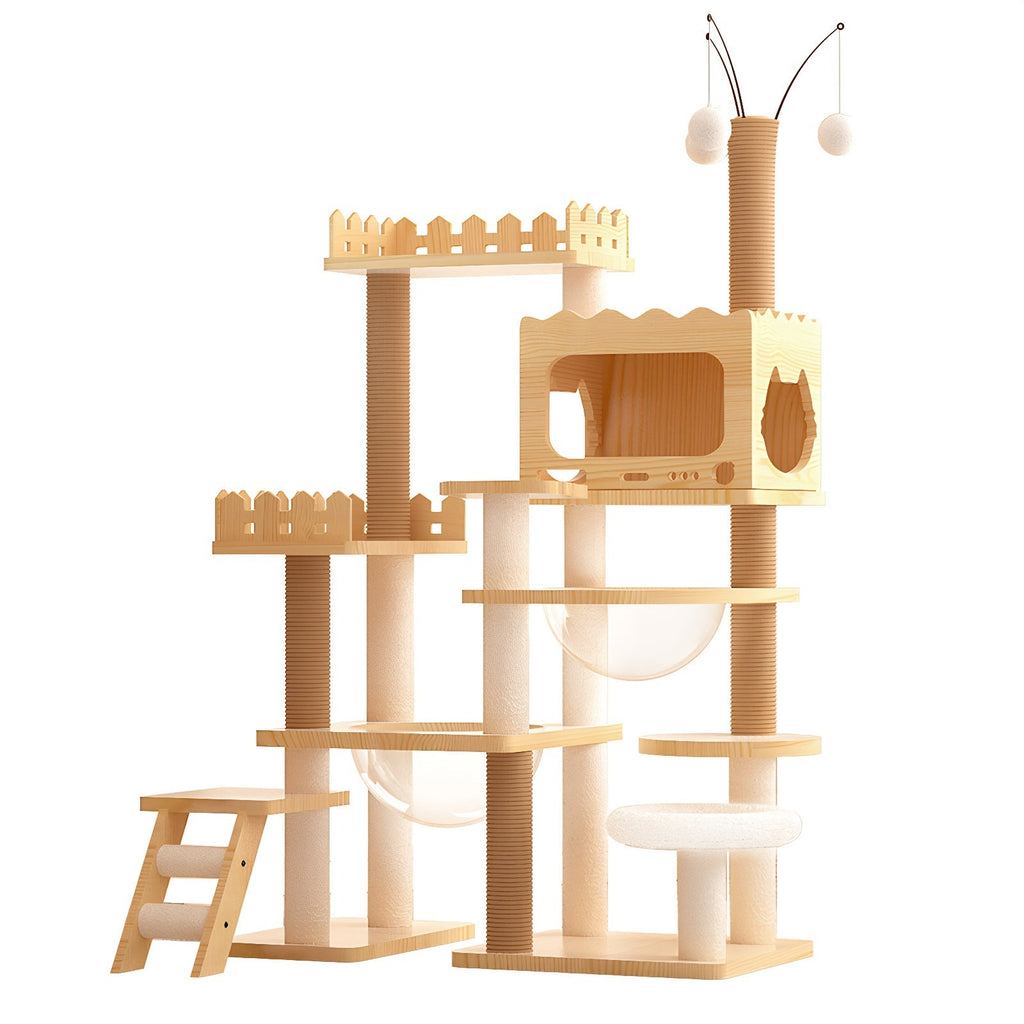 66.9-Inch Modern Wood Cat Tree with Sisal Posts, Acrylic Hammock and