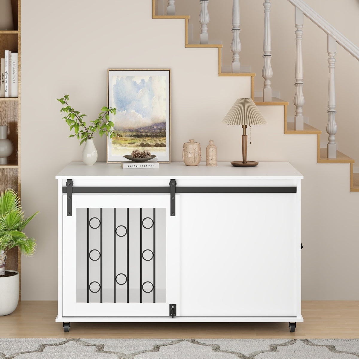 Modern Wooden Dog Crate Furniture with Sliding Barn Door – MDF Indoor