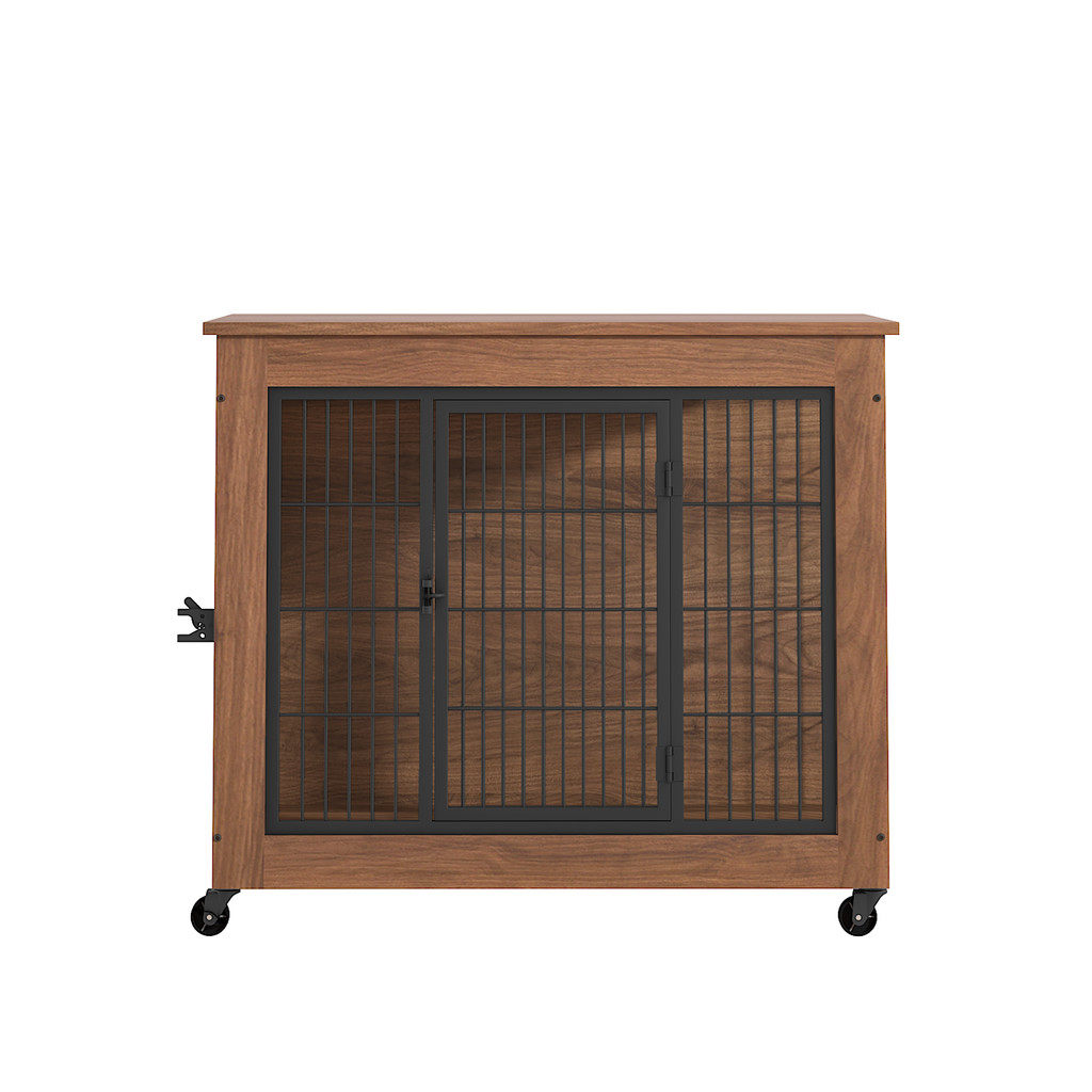 Heavy Duty Wooden Dog Crate Furniture with Wheels– Indoor Pet Kennel