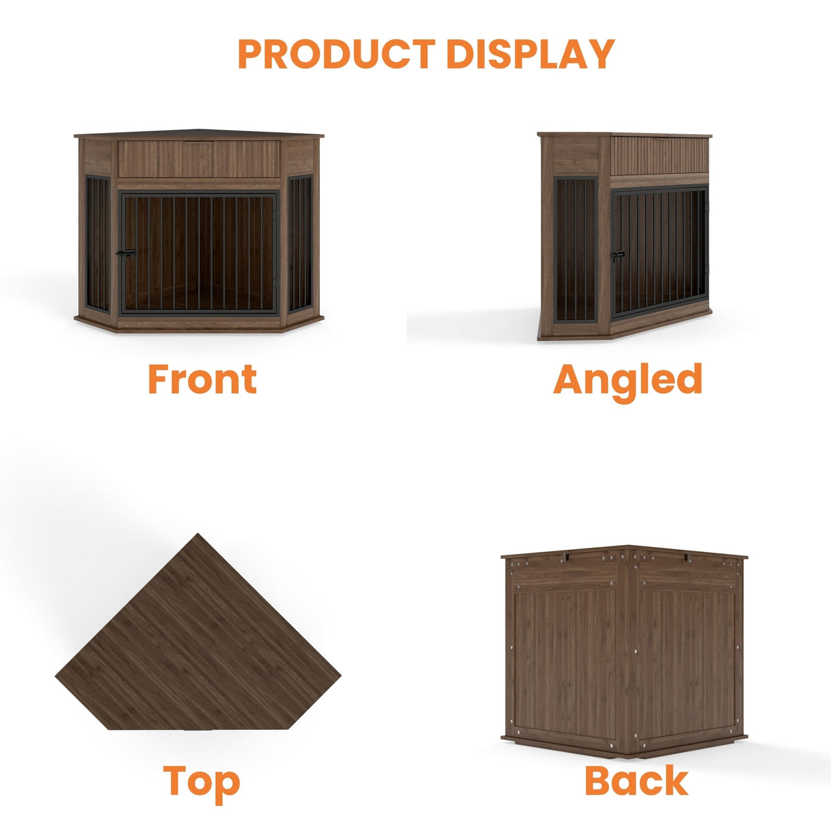 44.6" Corner Dog Crate Furniture with Fluted Drawer – MDF Wooden Dog