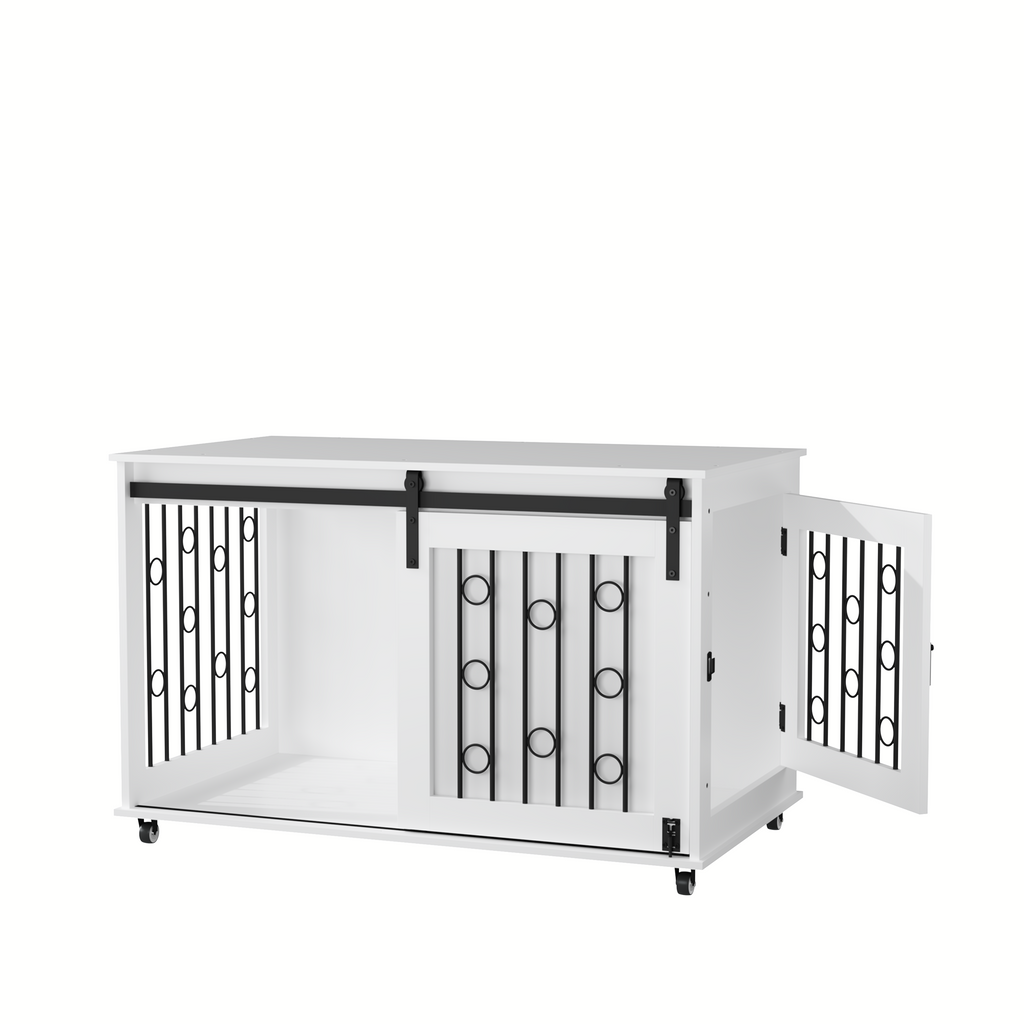 Modern Wooden Dog Crate Furniture with Sliding Barn Door – MDF Indoor