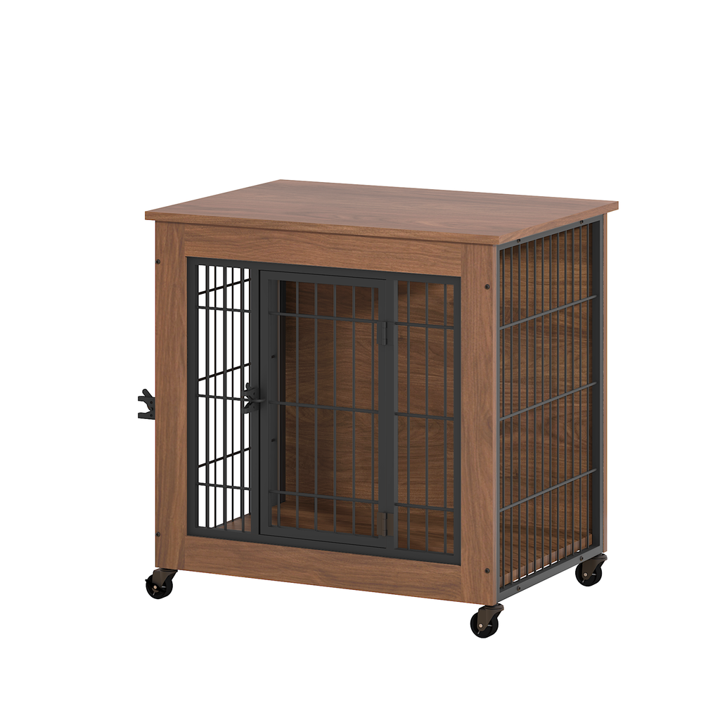 Heavy Duty Wooden Dog Crate Furniture with Wheels– Indoor Pet Kennel