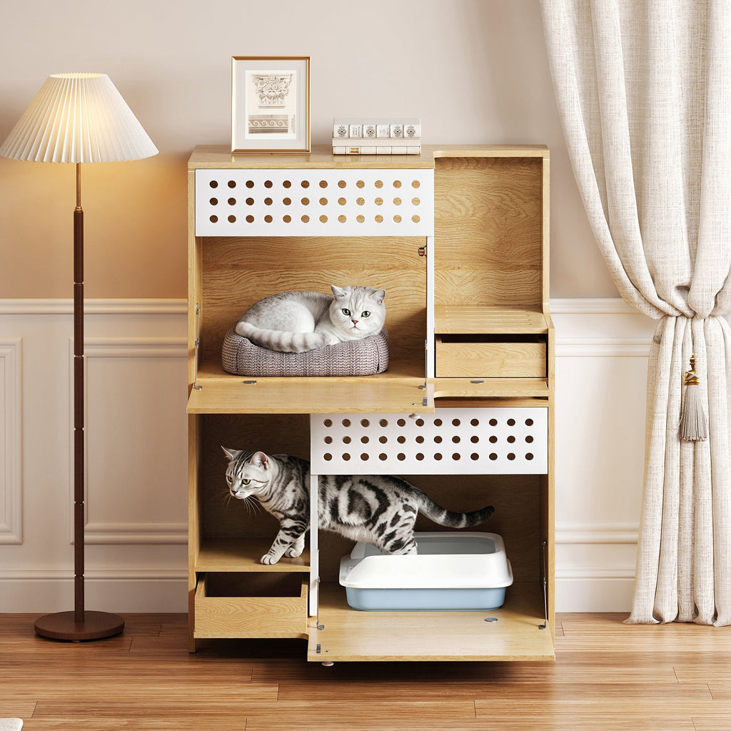 Modern 2-in-1 Cat Litter Box Enclosure Side Table – Hidden Cat House