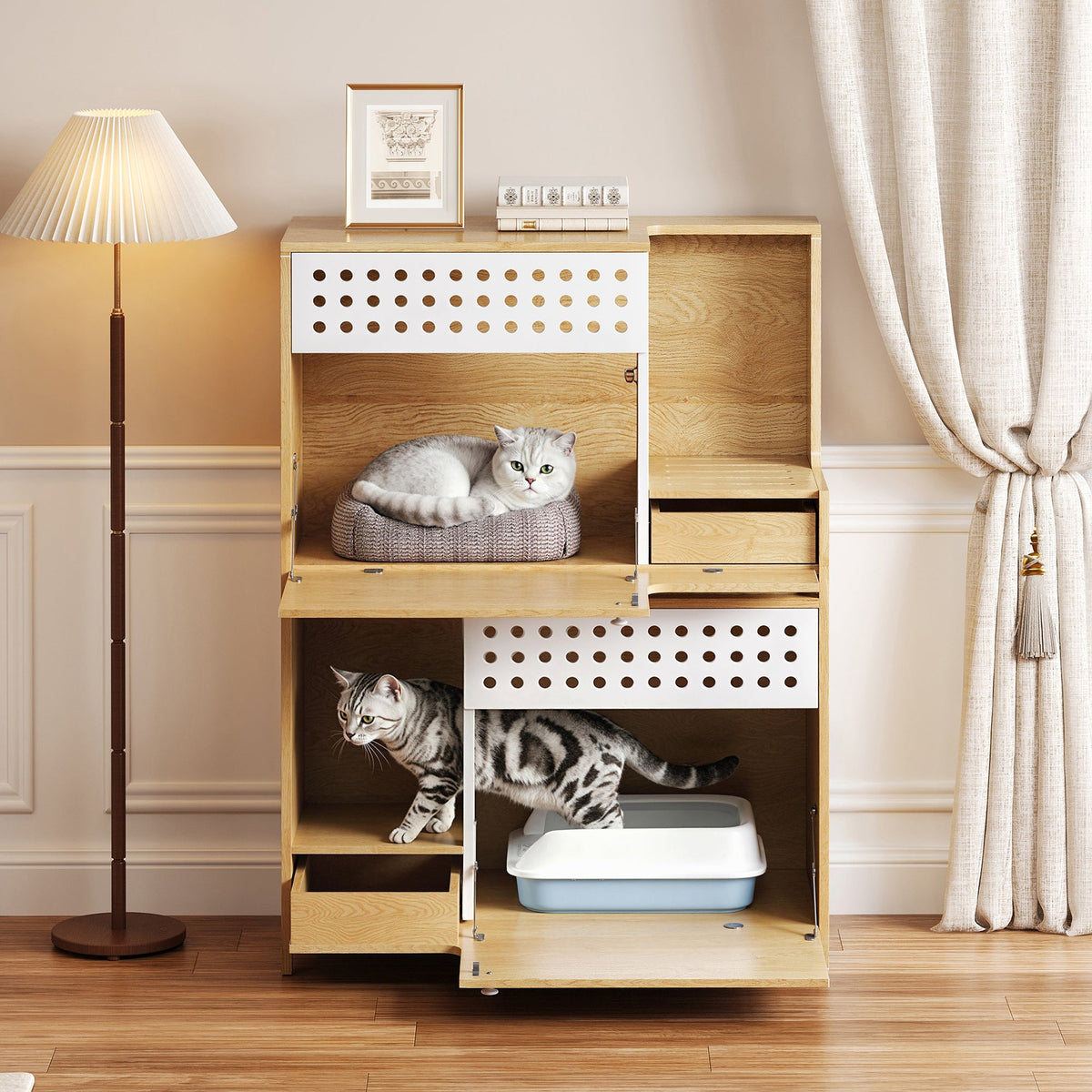 Modern 2-in-1 Cat Litter Box Enclosure Side Table – Hidden Cat House