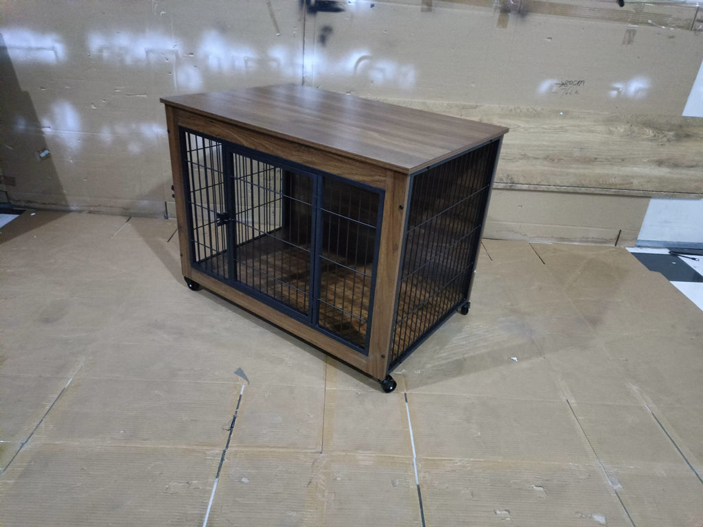 Heavy Duty Wooden Dog Crate Furniture with Wheels– Indoor Pet Kennel