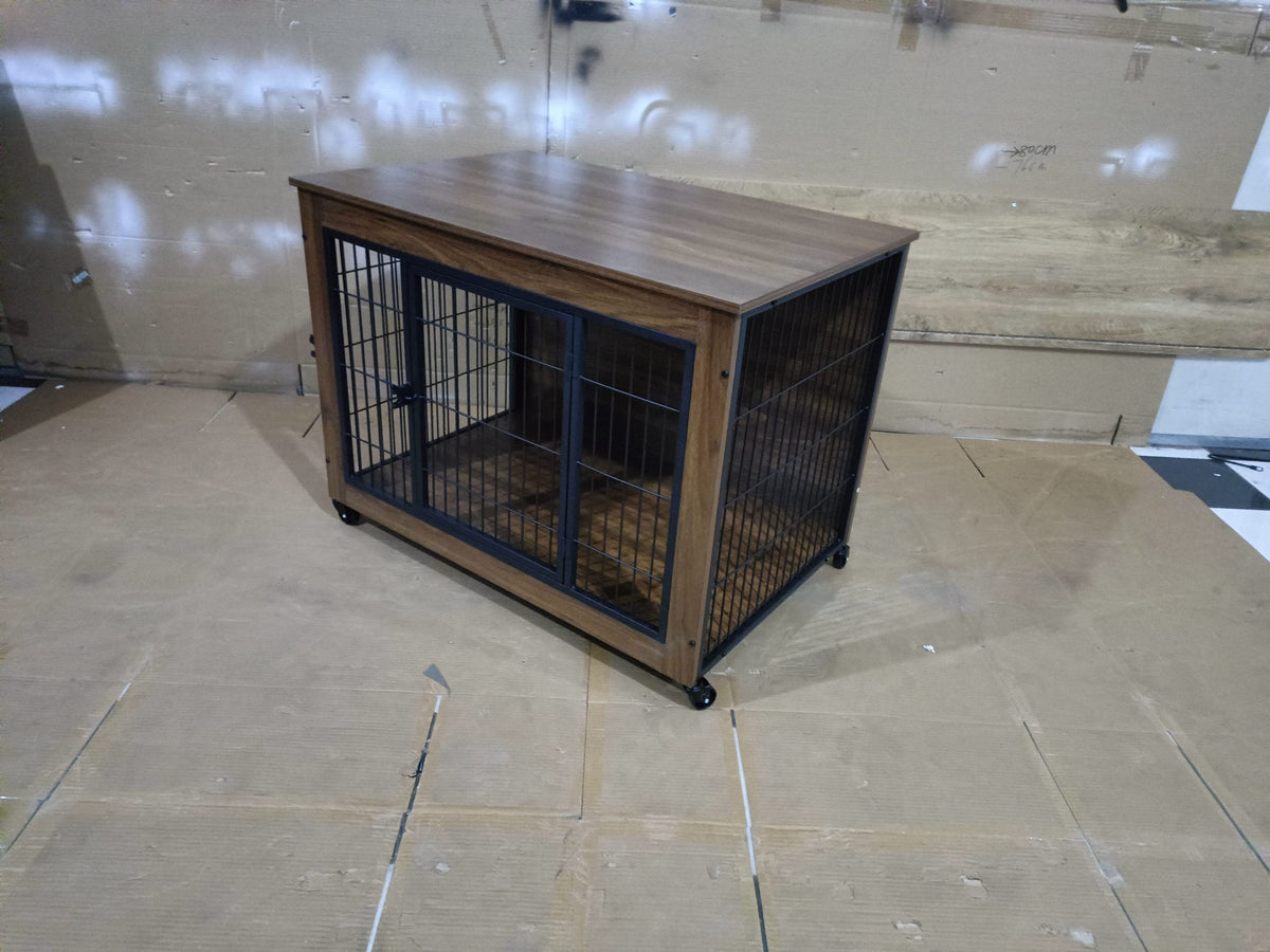 Heavy Duty Wooden Dog Crate Furniture with Wheels– Indoor Pet Kennel