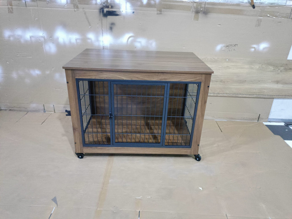 Heavy Duty Wooden Dog Crate Furniture with Wheels– Indoor Pet Kennel