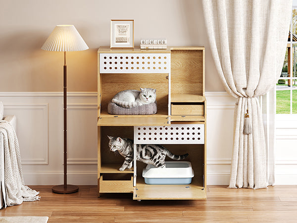 Modern 2-in-1 Cat Litter Box Enclosure Side Table – Hidden Cat House