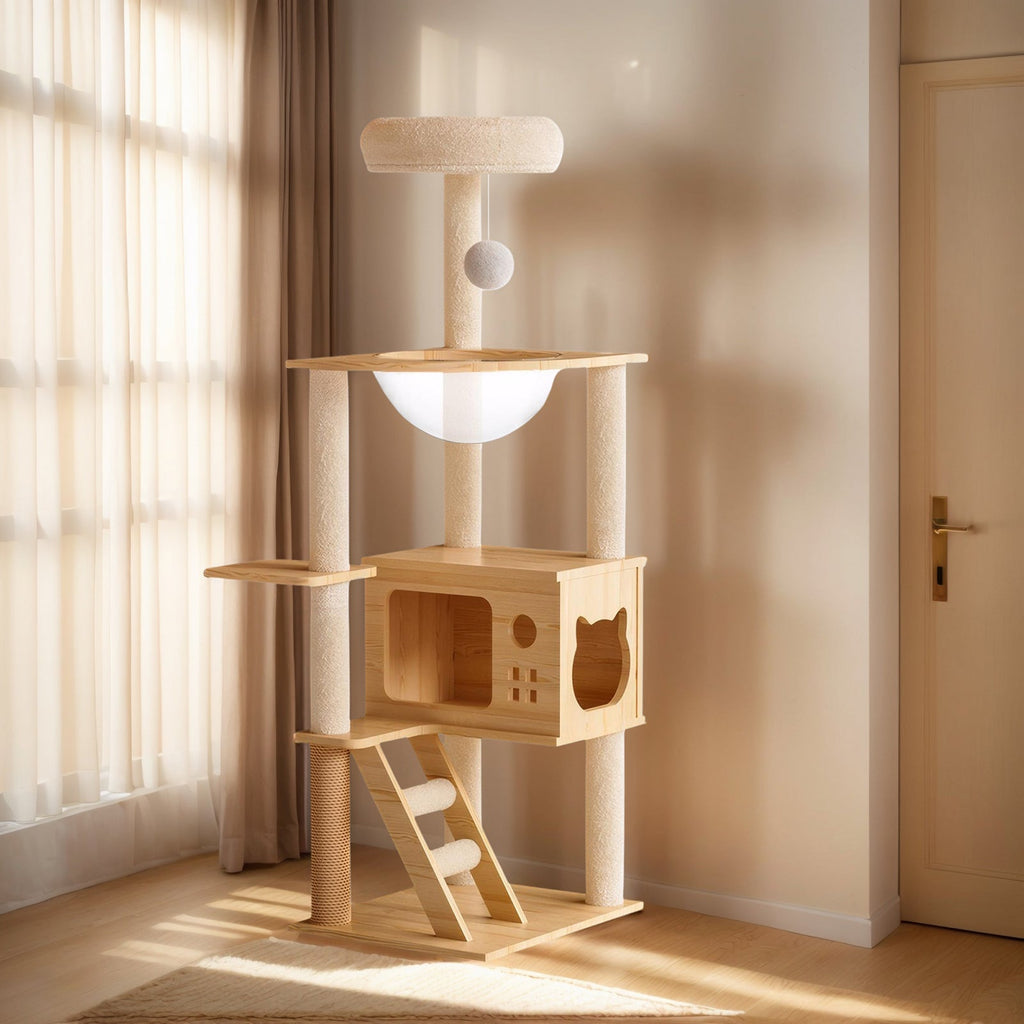 48.8-Inch Modern Wood Cat Tree with Sisal Posts, Acrylic Hammock and