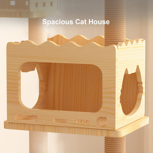 66.9-Inch Modern Wood Cat Tree with Sisal Posts, Acrylic Hammock and