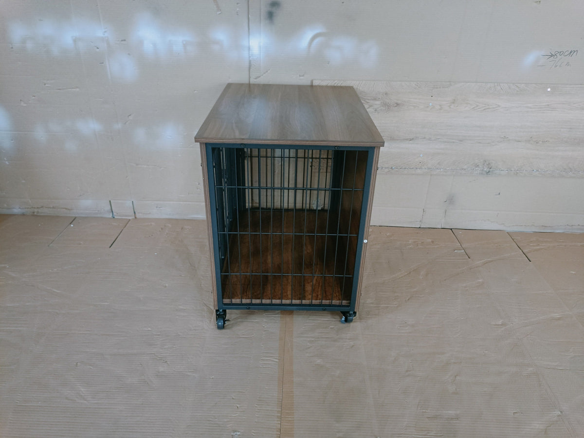 Heavy Duty Wooden Dog Crate Furniture with Wheels– Indoor Pet Kennel