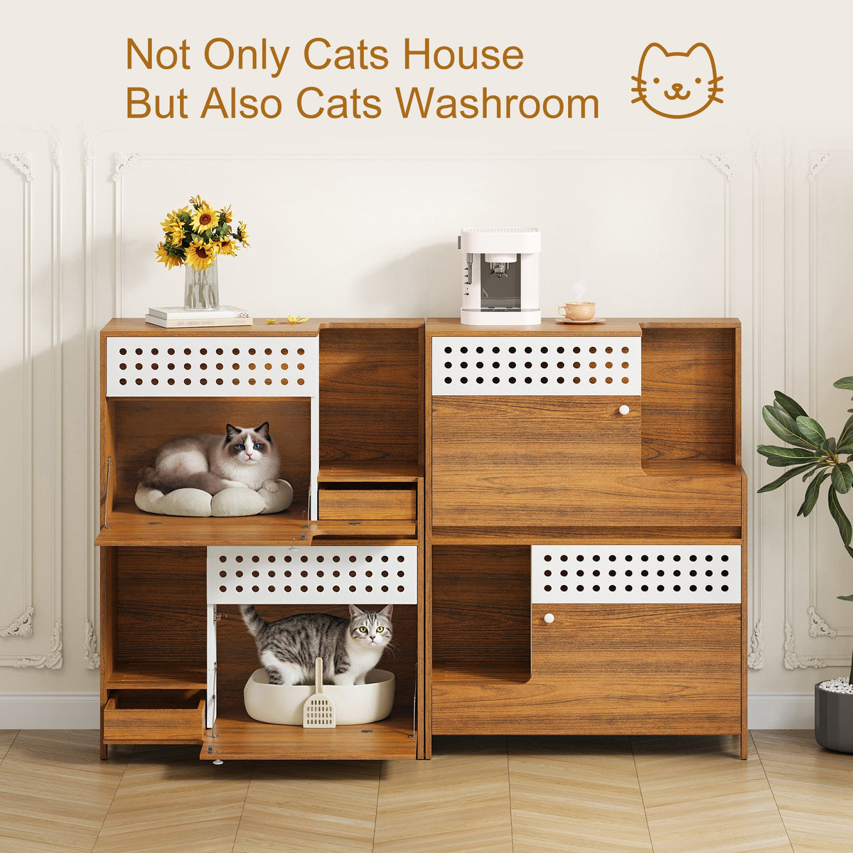 Modern 2-in-1 Cat Litter Box Enclosure Side Table – Hidden Cat House
