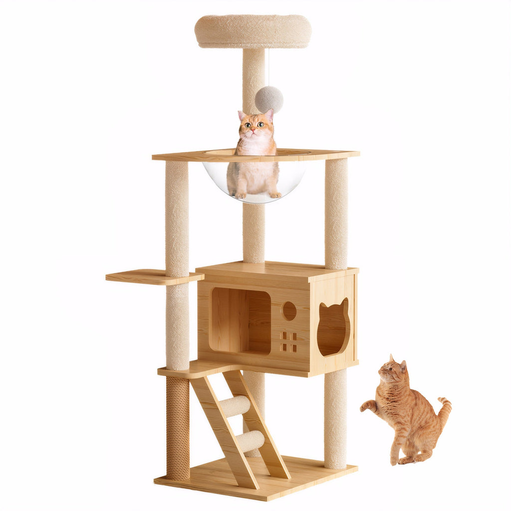48.8-Inch Modern Wood Cat Tree with Sisal Posts, Acrylic Hammock and