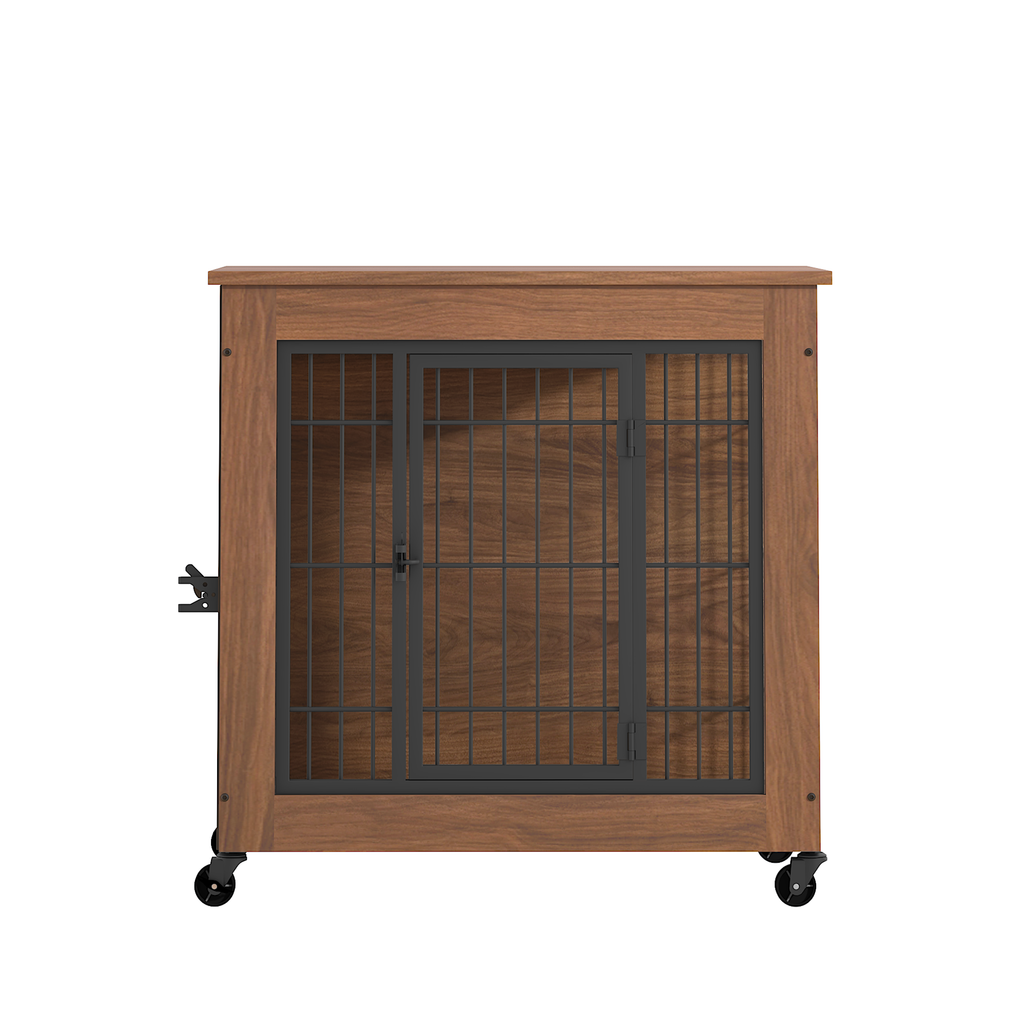 Heavy Duty Wooden Dog Crate Furniture with Wheels– Indoor Pet Kennel