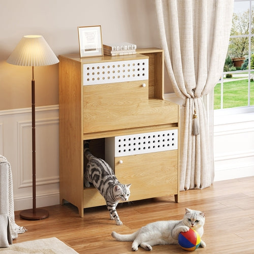 Modern 2-in-1 Cat Litter Box Enclosure Side Table – Hidden Cat House