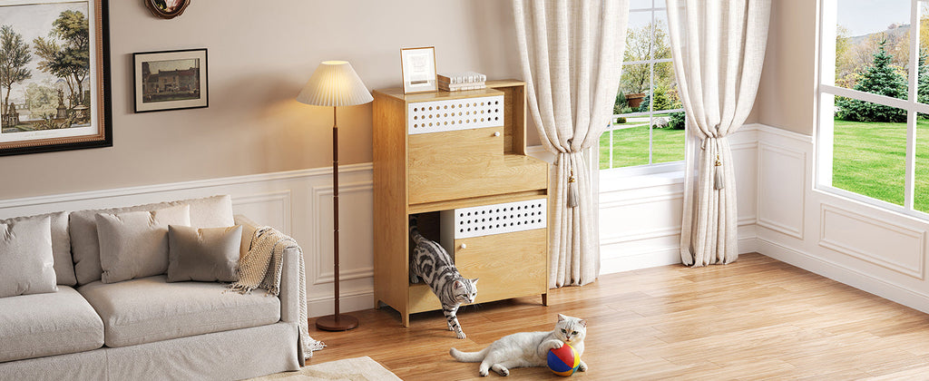 Modern 2-in-1 Cat Litter Box Enclosure Side Table – Hidden Cat House