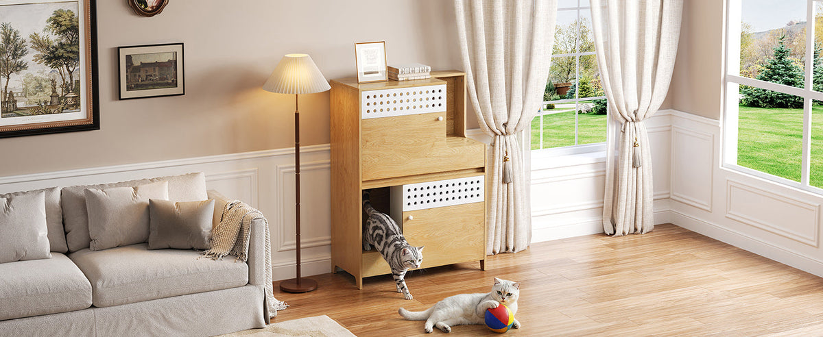 Modern 2-in-1 Cat Litter Box Enclosure Side Table – Hidden Cat House