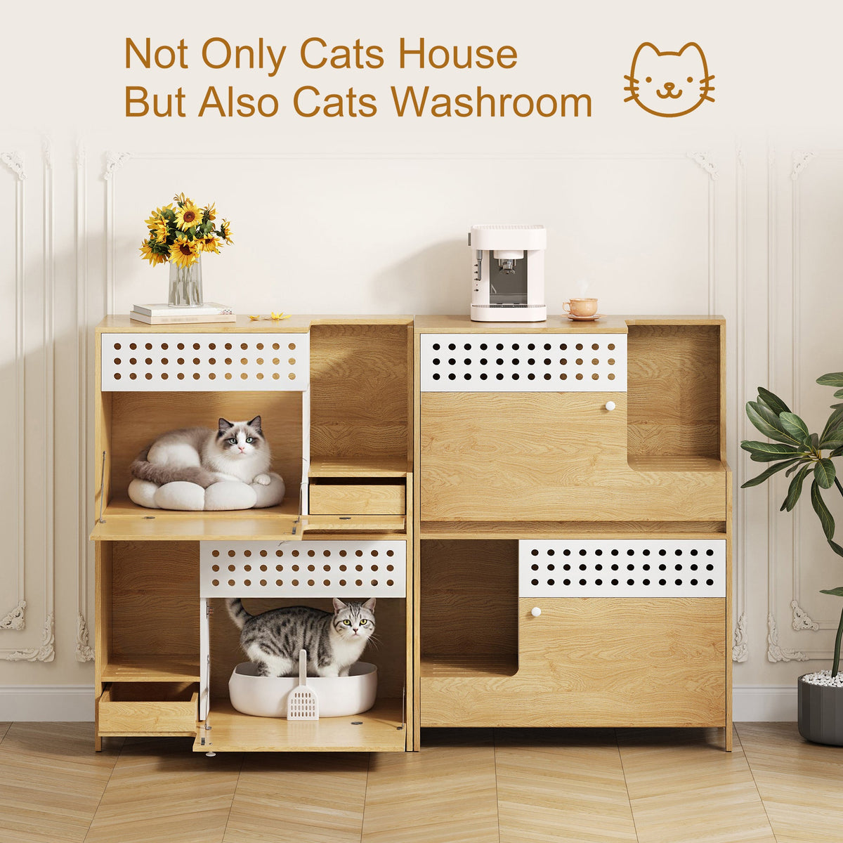 Modern 2-in-1 Cat Litter Box Enclosure Side Table – Hidden Cat House