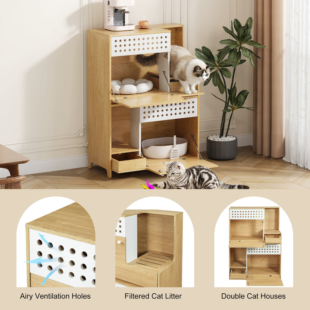 Modern 2-in-1 Cat Litter Box Enclosure Side Table – Hidden Cat House