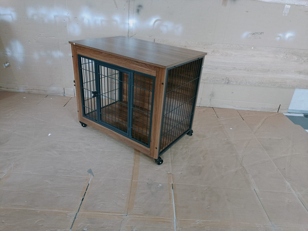 Heavy Duty Wooden Dog Crate Furniture with Wheels– Indoor Pet Kennel