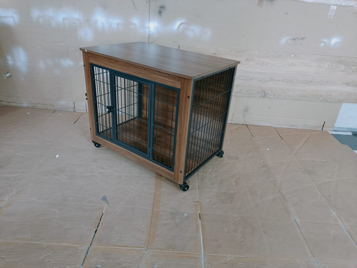 Heavy Duty Wooden Dog Crate Furniture with Wheels– Indoor Pet Kennel