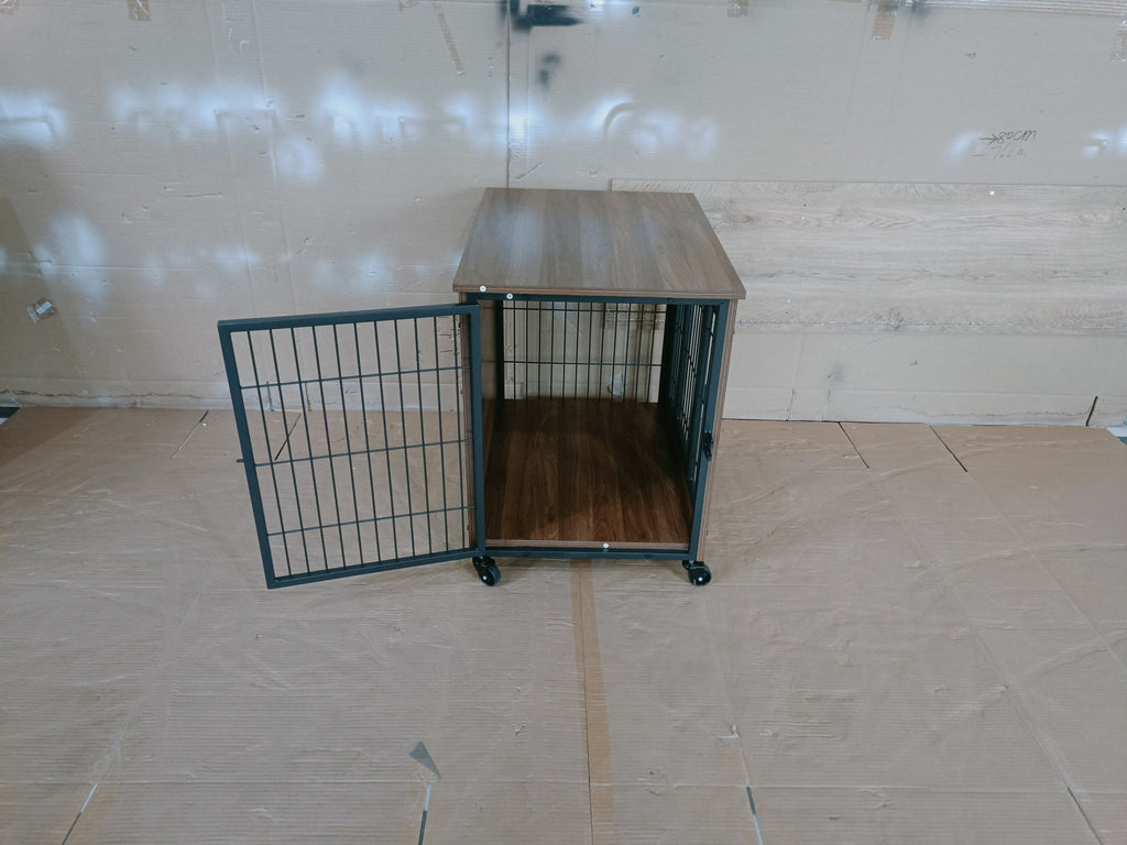 Heavy Duty Wooden Dog Crate Furniture with Wheels– Indoor Pet Kennel