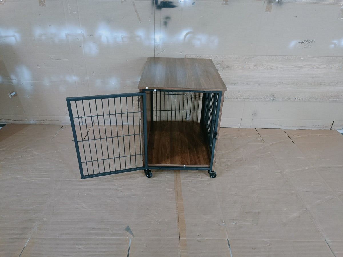 Heavy Duty Wooden Dog Crate Furniture with Wheels– Indoor Pet Kennel